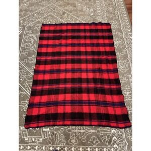 Vintage San Marcos Red Plaid Acrylic Throw Blanket 45 X 66 Made in Mexico